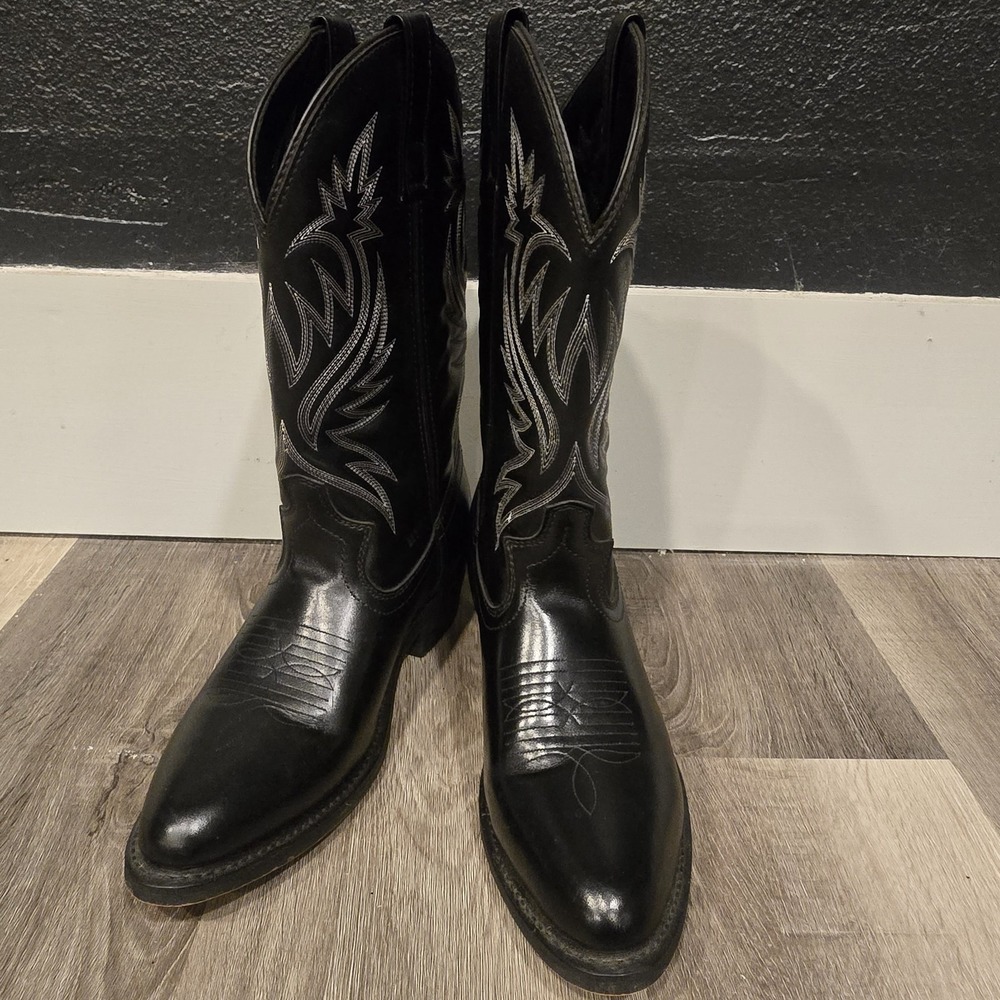 Laredo 4210 Boots Mens Size 9 1/2D BLK Western Cowboy Leather Pull On Almond Toe